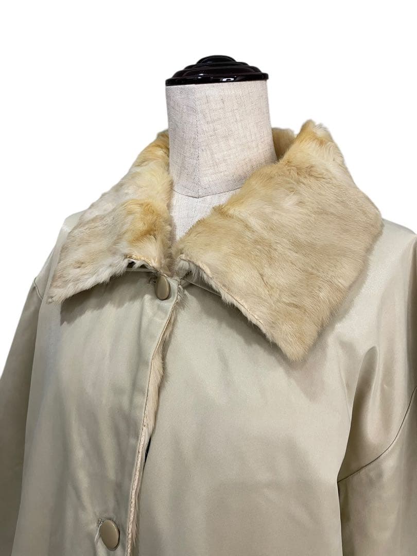 【FENDI】フェンディ　 毛皮　ナイロン　 ステンカラーコート ベージュ　40