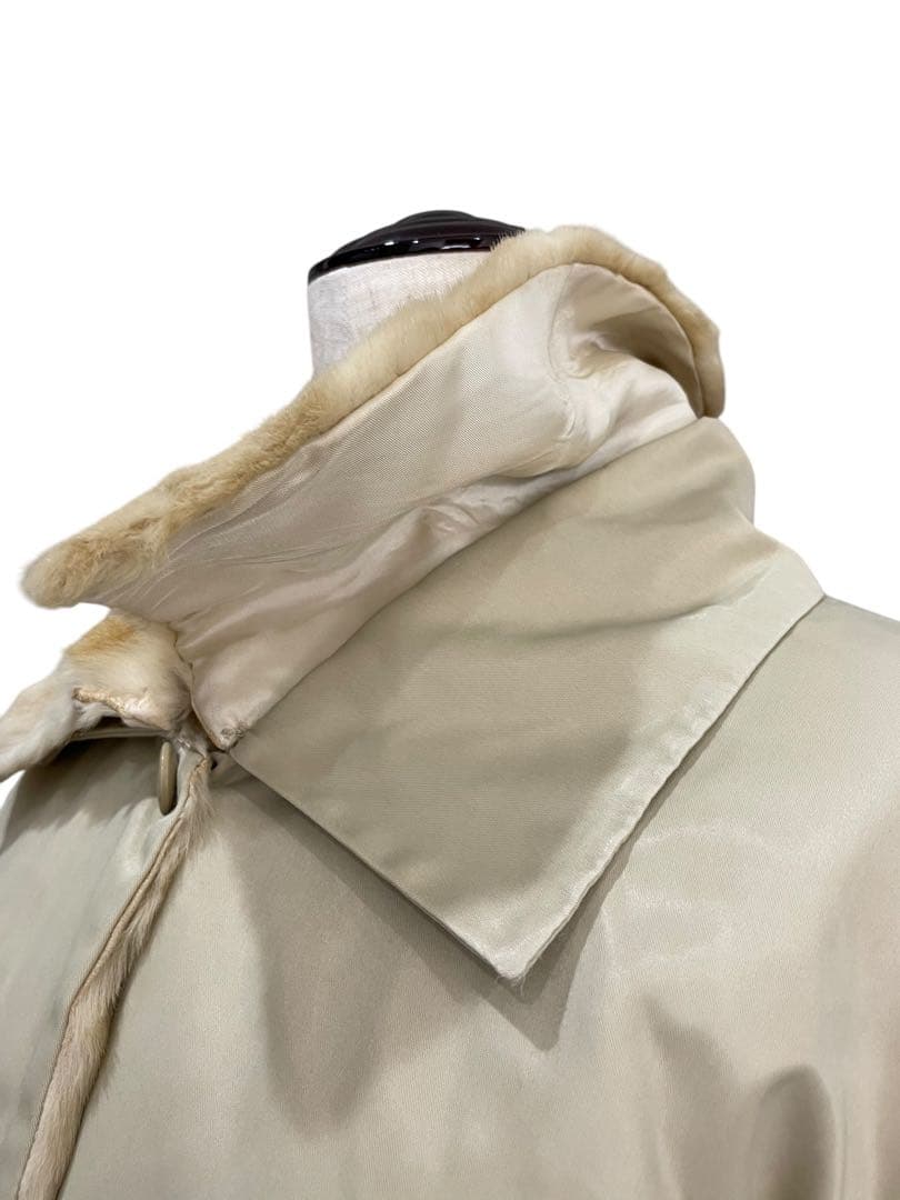 【FENDI】フェンディ　 毛皮　ナイロン　 ステンカラーコート ベージュ　40