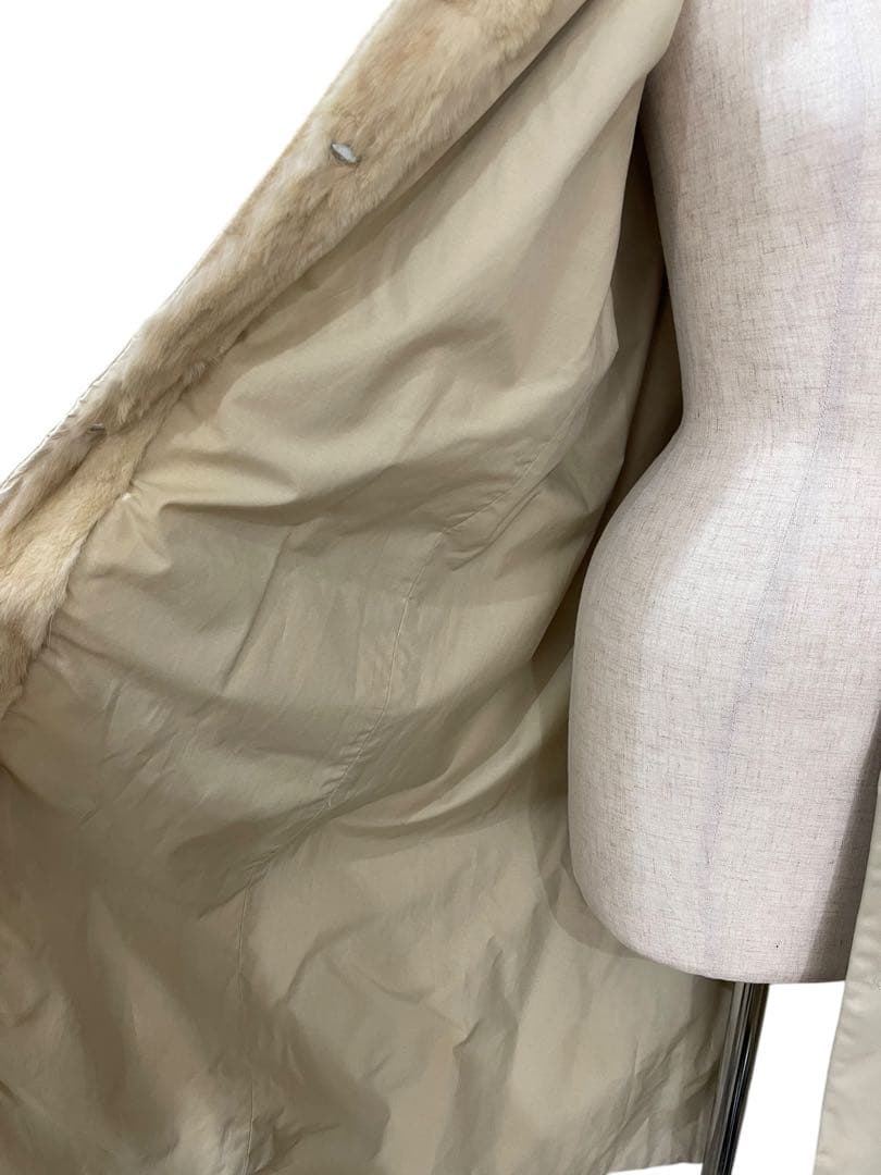 【FENDI】フェンディ　 毛皮　ナイロン　 ステンカラーコート ベージュ　40
