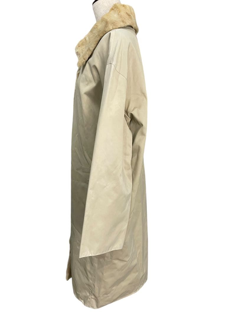 【FENDI】フェンディ　 毛皮　ナイロン　 ステンカラーコート ベージュ　40