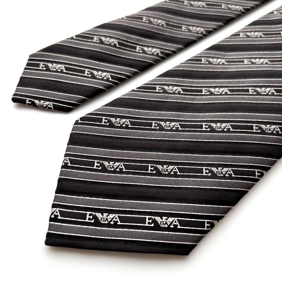 ꧁新品未使用꧂ エンポリオアルマーニ ネクタイ イーグル ストライプ ブラック