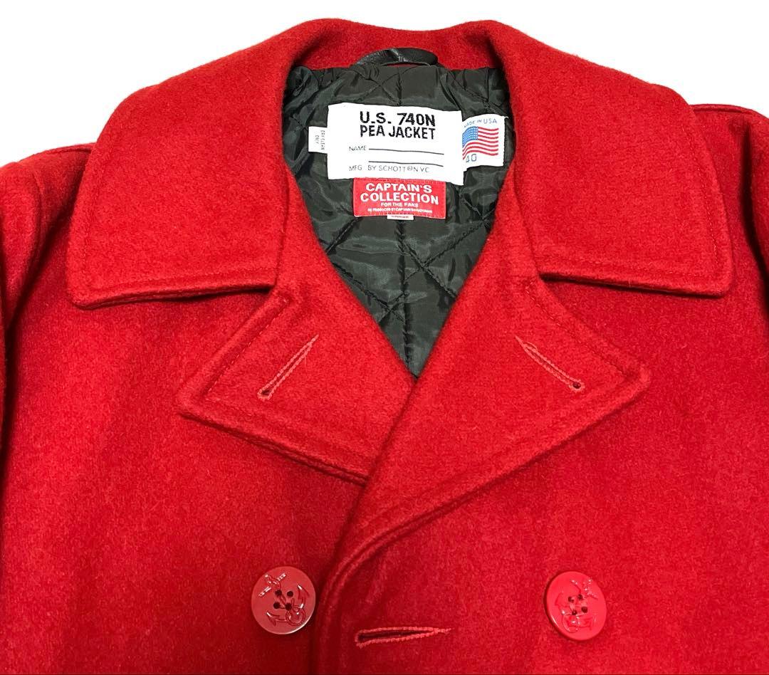 【美品】SCHOTT ピーコート　レッド　サイズ:LARGE(XL)