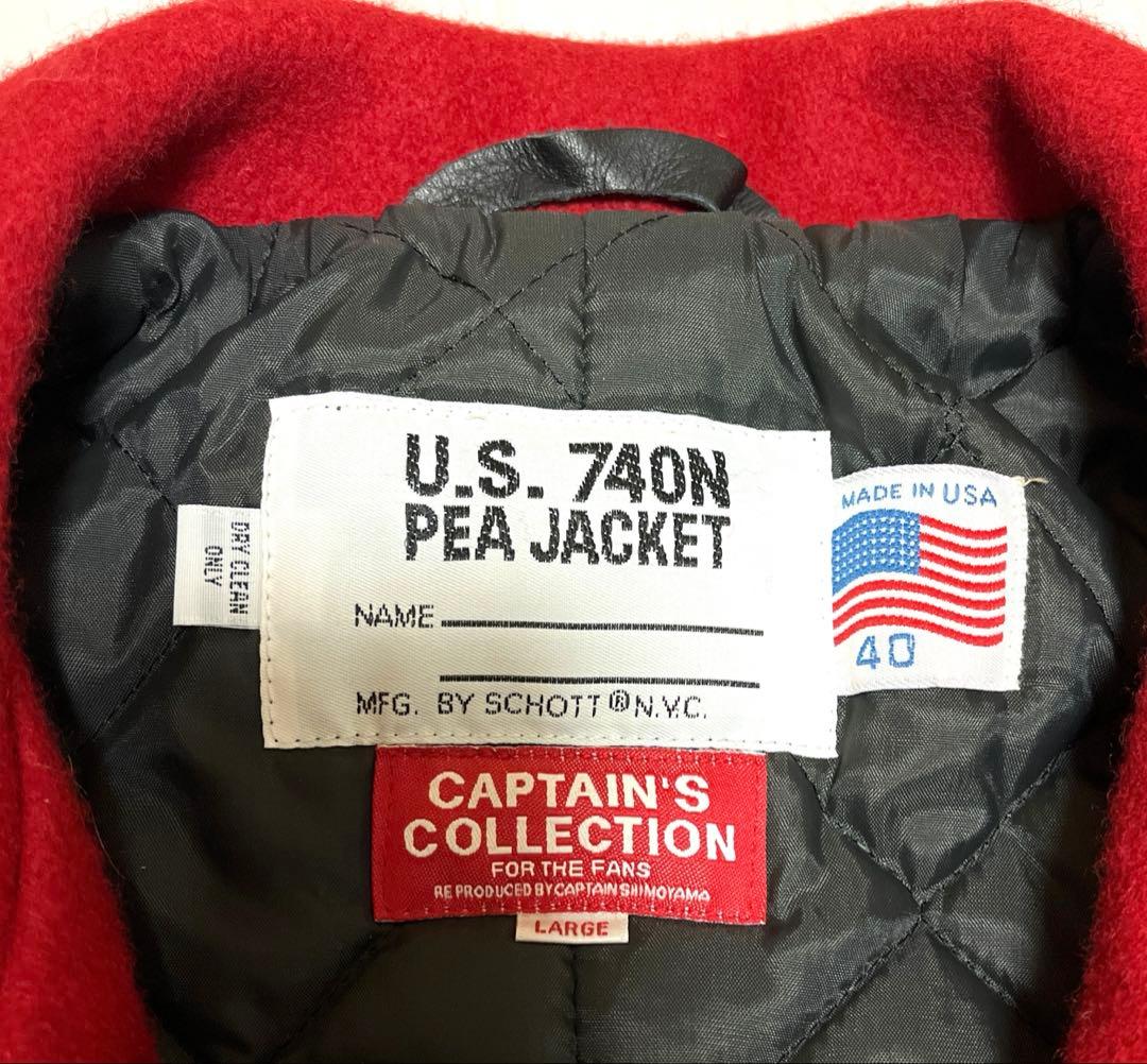 【美品】SCHOTT ピーコート　レッド　サイズ:LARGE(XL)