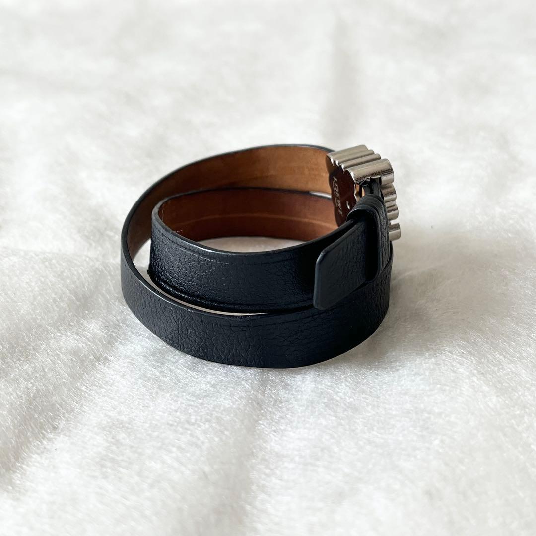 ロエベ　ダブル　ブレスレット　アナグラム　レザー　黒　ブラック　ダブルバングル