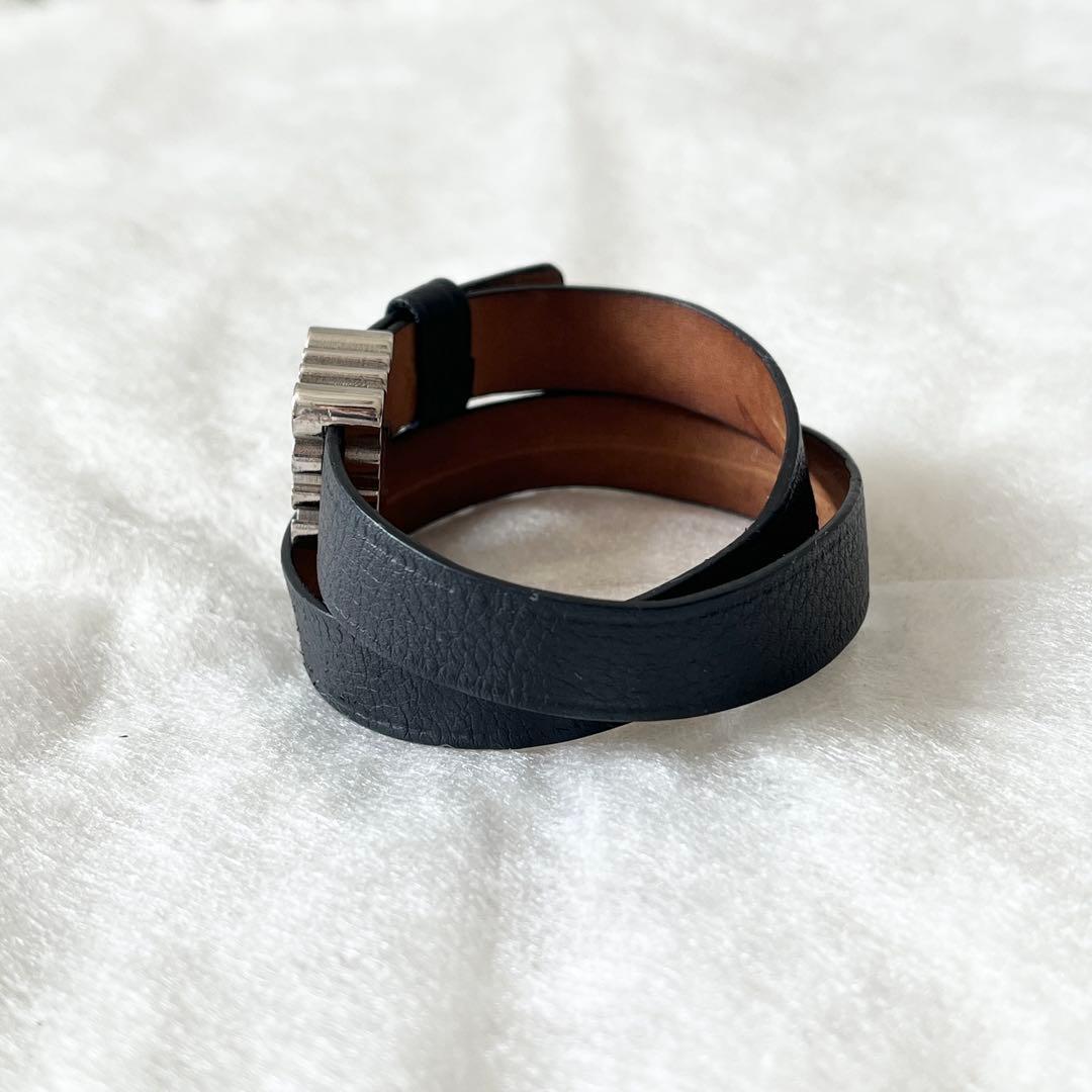 ロエベ　ダブル　ブレスレット　アナグラム　レザー　黒　ブラック　ダブルバングル