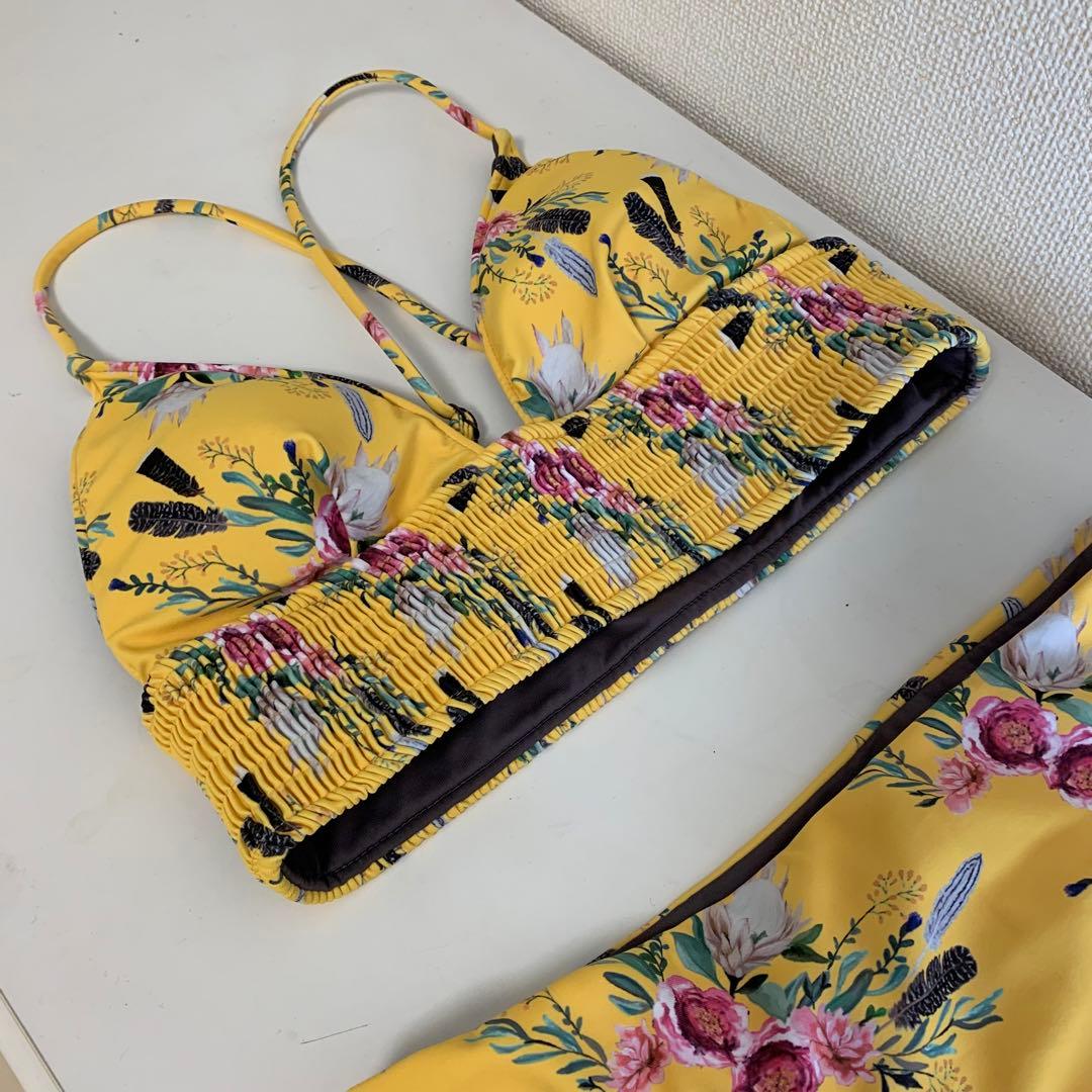 【アリシアスタン】フラワープリント セパレート水着 イエロー