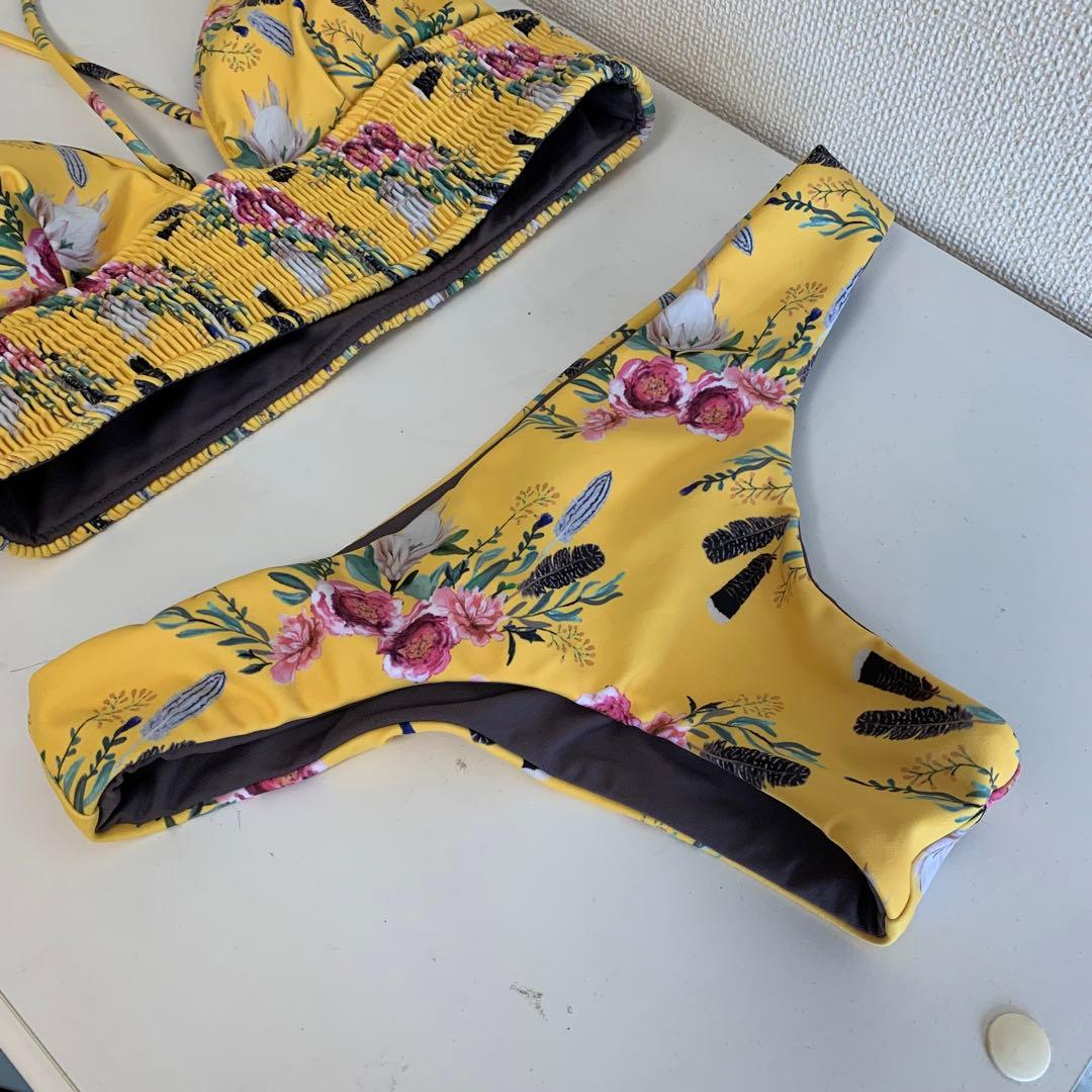 【アリシアスタン】フラワープリント セパレート水着 イエロー