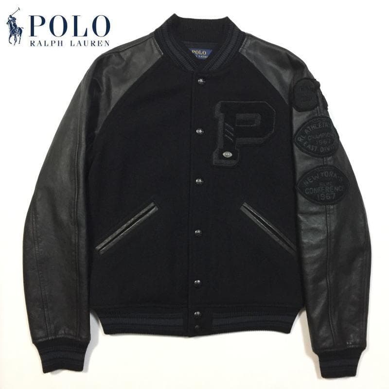 極上 メンズＭ 定価9.7万 ポロラルフローレン レザースリーブド スタジャン