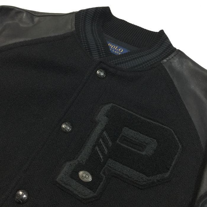 極上 メンズＭ 定価9.7万 ポロラルフローレン レザースリーブド スタジャン