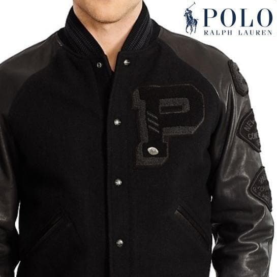 極上 メンズＭ 定価9.7万 ポロラルフローレン レザースリーブド スタジャン