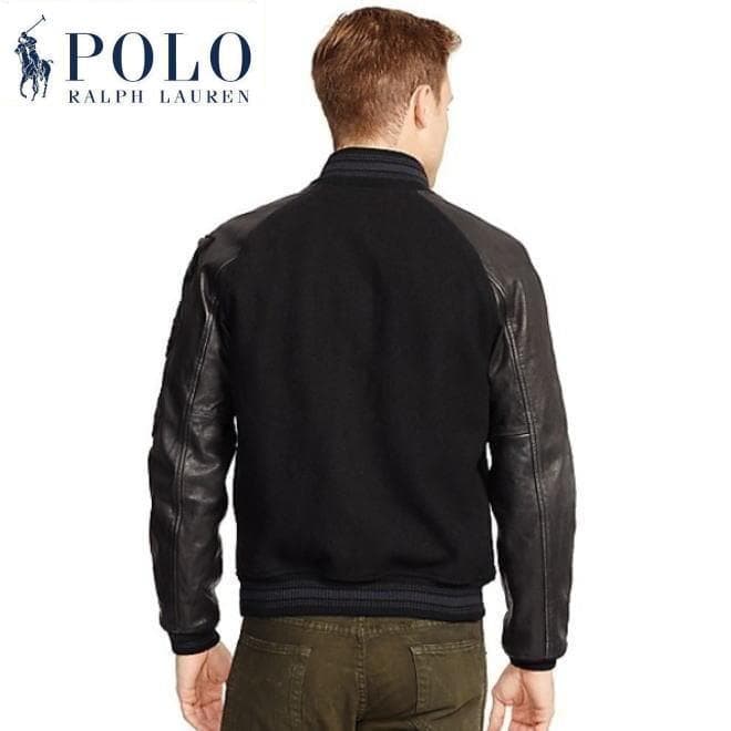 極上 メンズＭ 定価9.7万 ポロラルフローレン レザースリーブド スタジャン