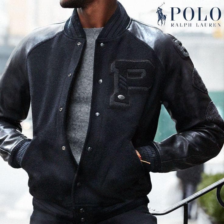 極上 メンズＭ 定価9.7万 ポロラルフローレン レザースリーブド スタジャン
