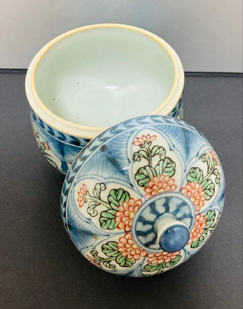 佐藤走波（六代）染錦草花文　蓋物