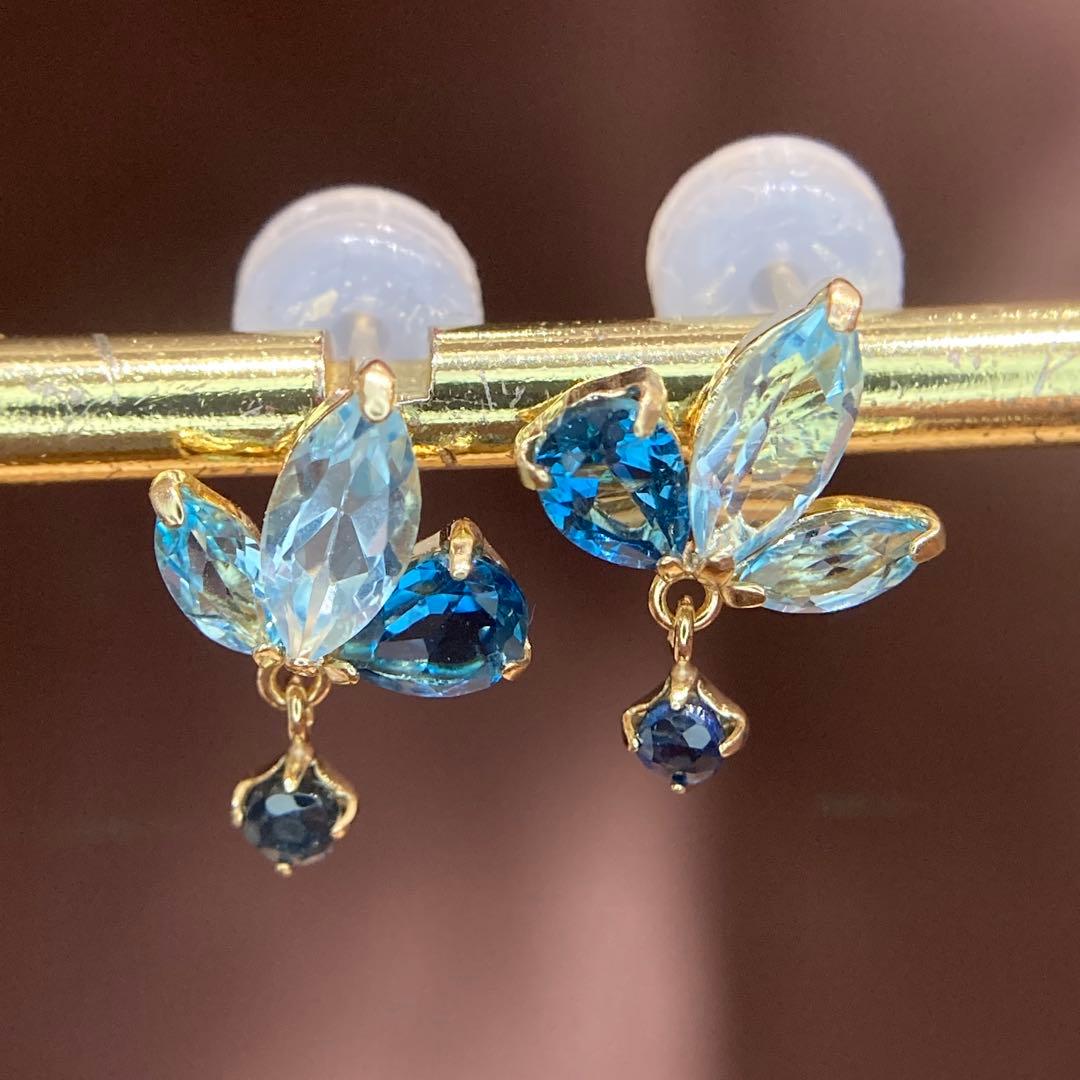 【新品未使用】k10 天然ロンドンブルートパーズ　サファイア　ピアス