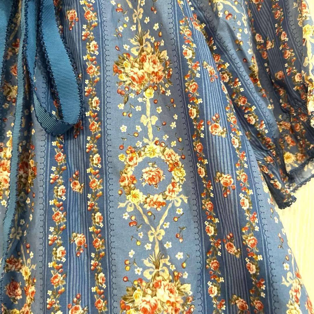 ピンクハウス チェリーローズ　ブラウス チュニック ブルー系 花柄