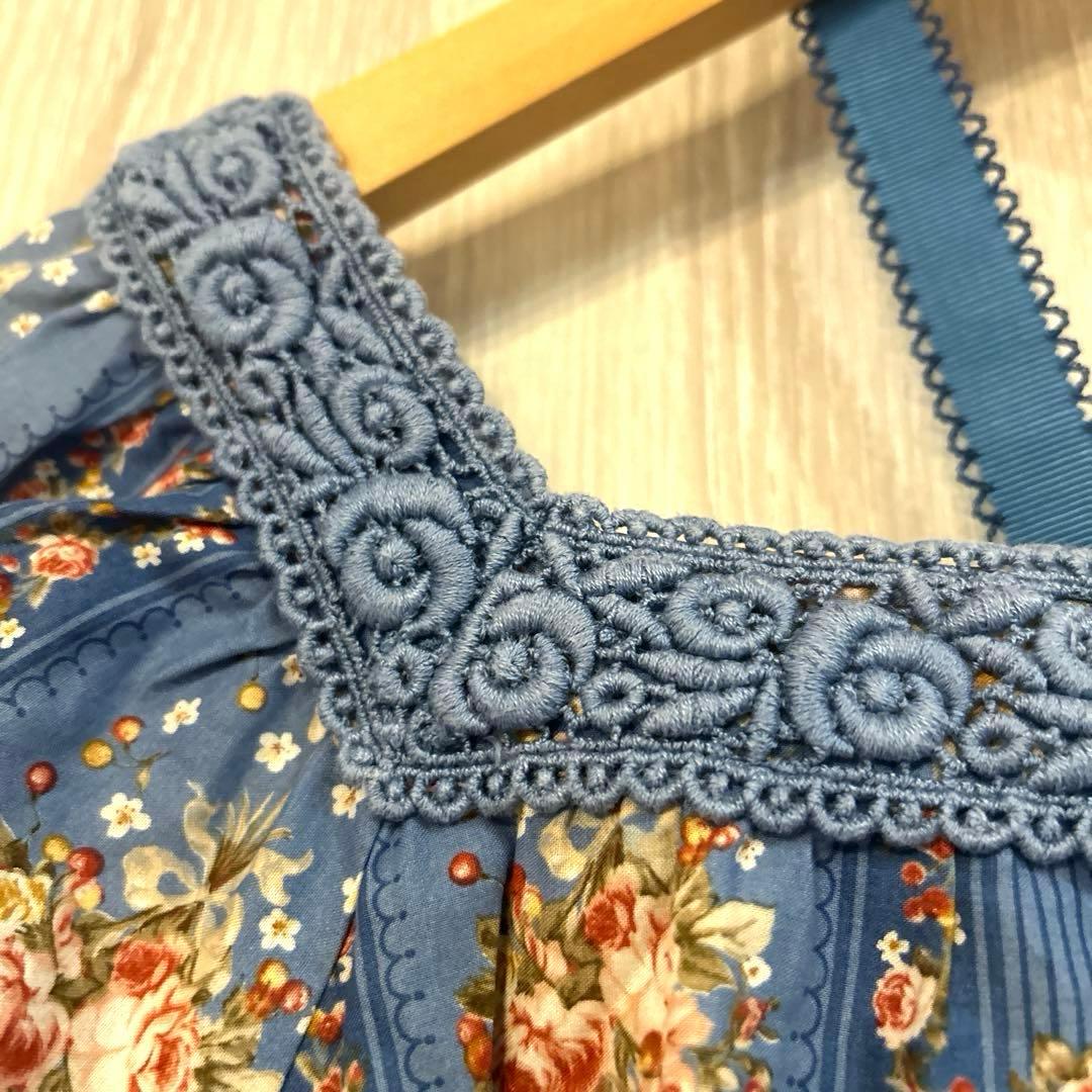 ピンクハウス チェリーローズ　ブラウス チュニック ブルー系 花柄