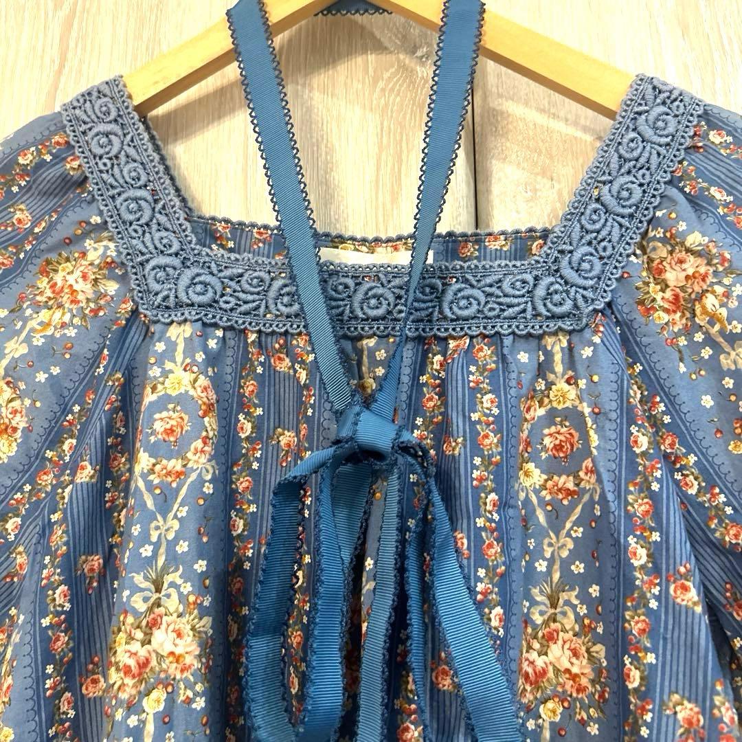 ピンクハウス チェリーローズ　ブラウス チュニック ブルー系 花柄