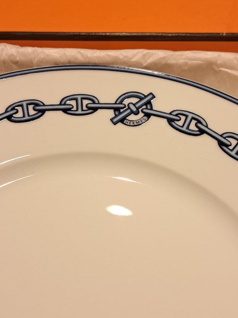 本日発送【新品未使用28cm】エルメス　シェーヌダンクル　ブルー　プレート 箱付