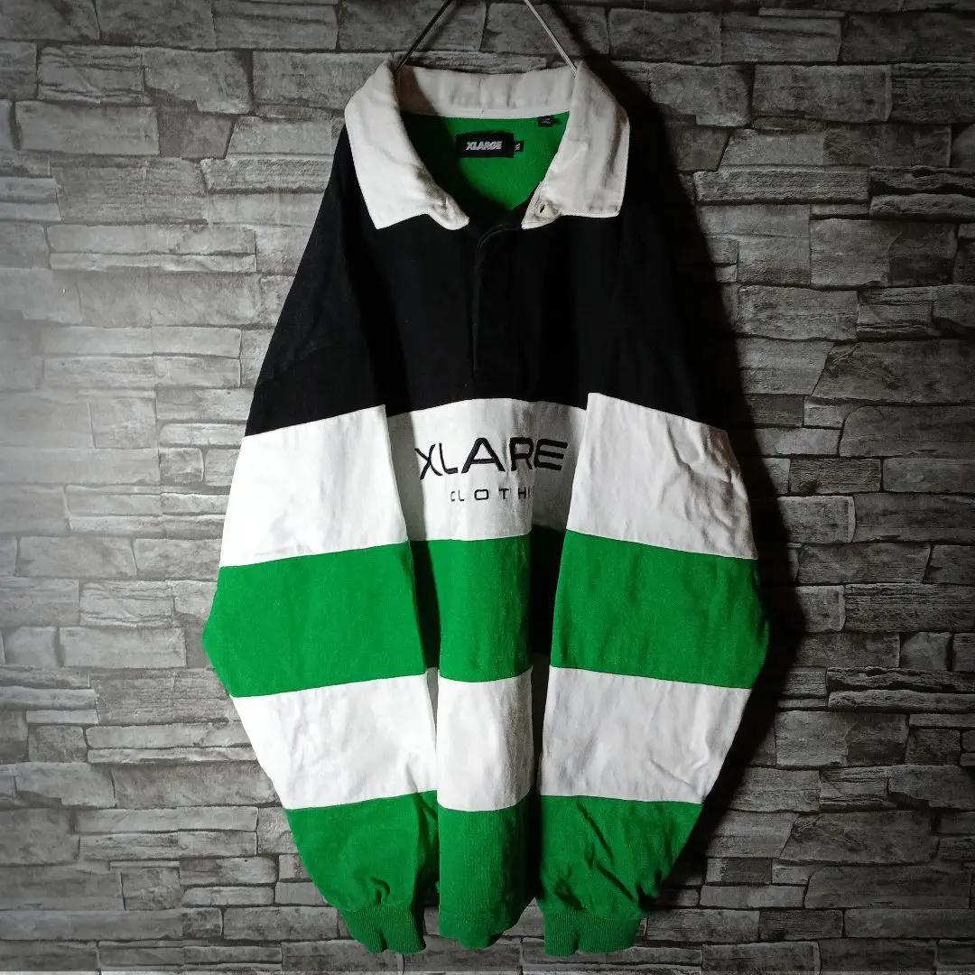 エクストララージラガーシャツ 太ボーダー 3色切替 センター刺繡ロゴ ゆるダボ