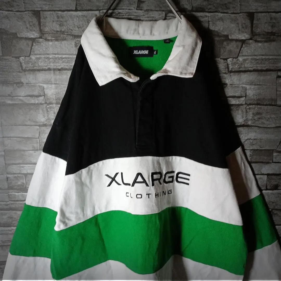 エクストララージラガーシャツ 太ボーダー 3色切替 センター刺繡ロゴ ゆるダボ