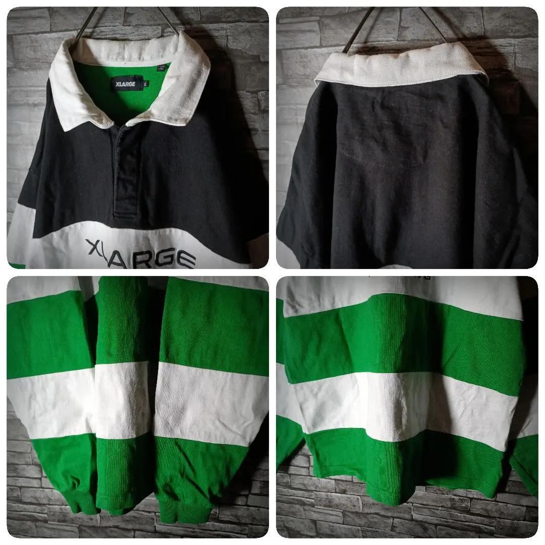 エクストララージラガーシャツ 太ボーダー 3色切替 センター刺繡ロゴ ゆるダボ