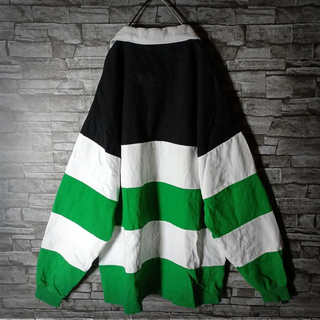 エクストララージラガーシャツ 太ボーダー 3色切替 センター刺繡ロゴ ゆるダボ