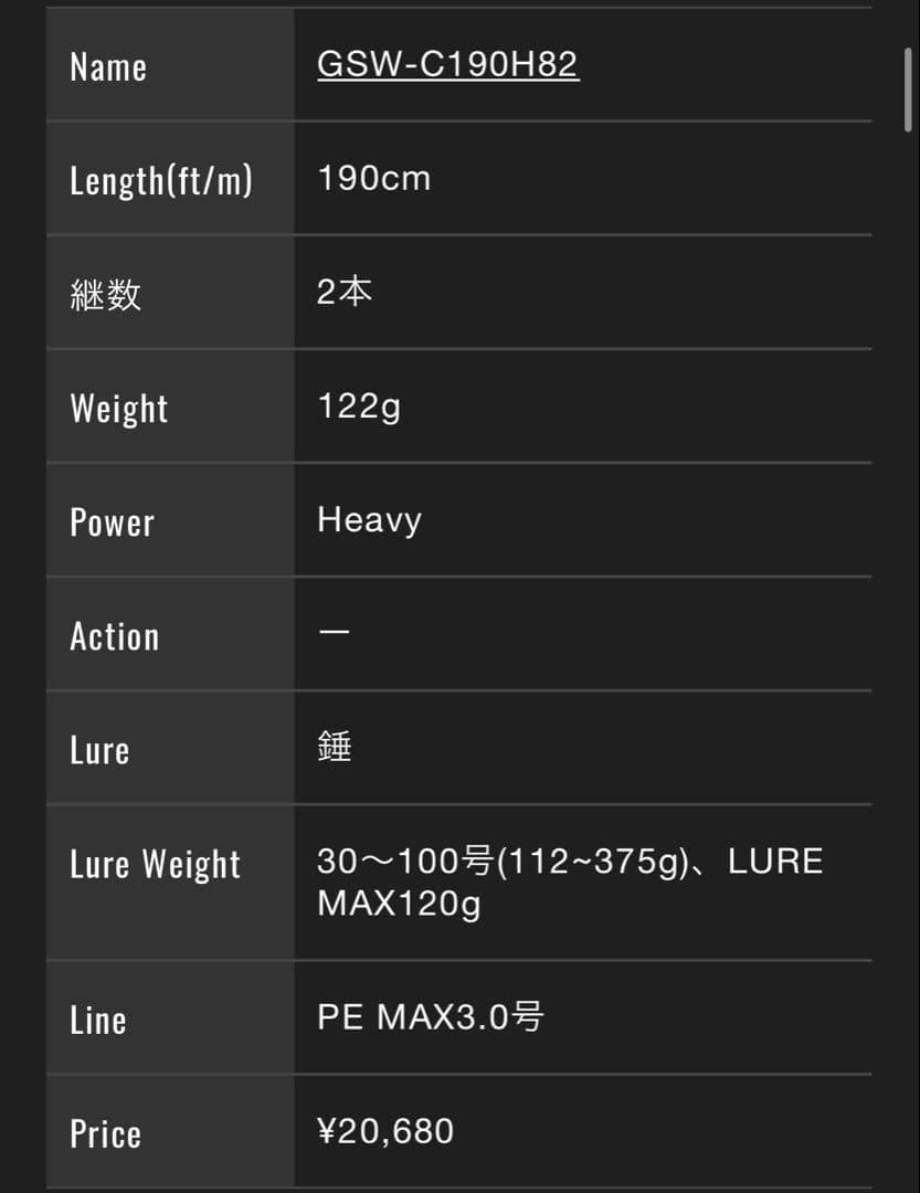 新品未使用！　ジャッカルGSW-C190H82
