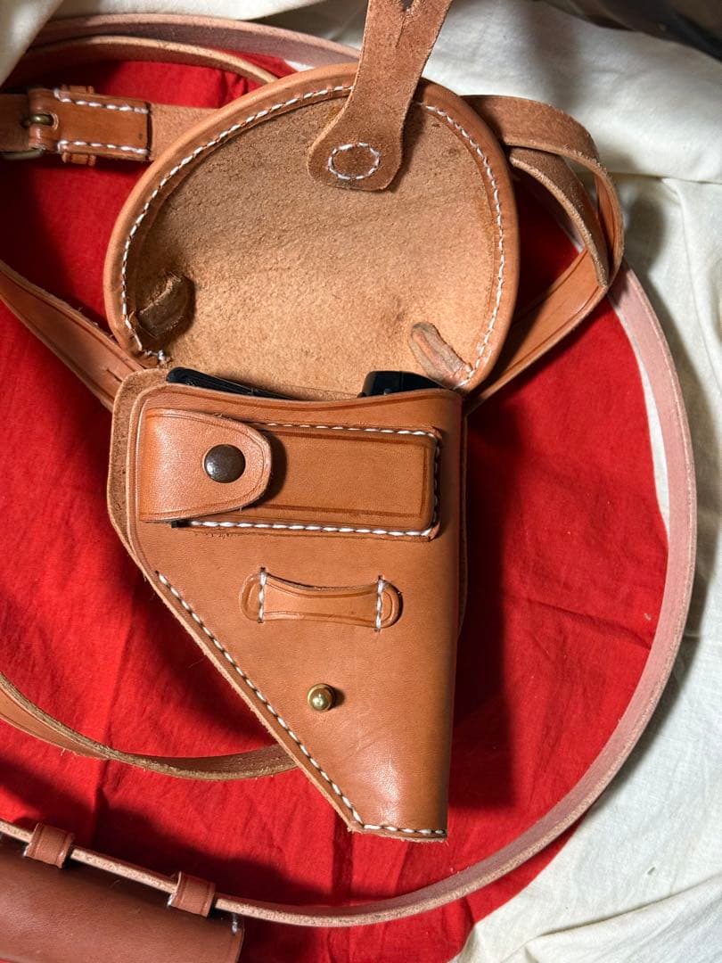 日本軍 ブローニングM1910用ホルスター＋小型拳銃弾薬盒とベルトセット★複製品