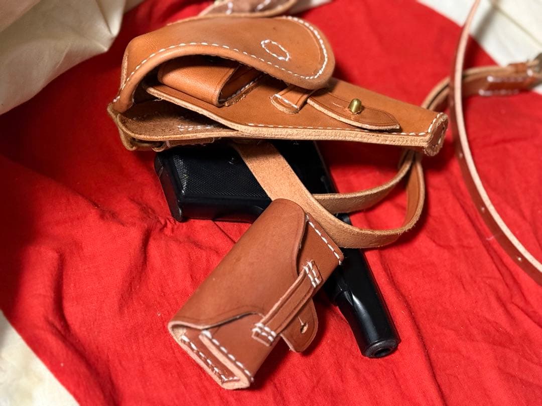 日本軍 ブローニングM1910用ホルスター＋小型拳銃弾薬盒とベルトセット★複製品