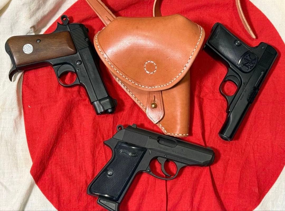 日本軍 ブローニングM1910用ホルスター＋小型拳銃弾薬盒とベルトセット★複製品