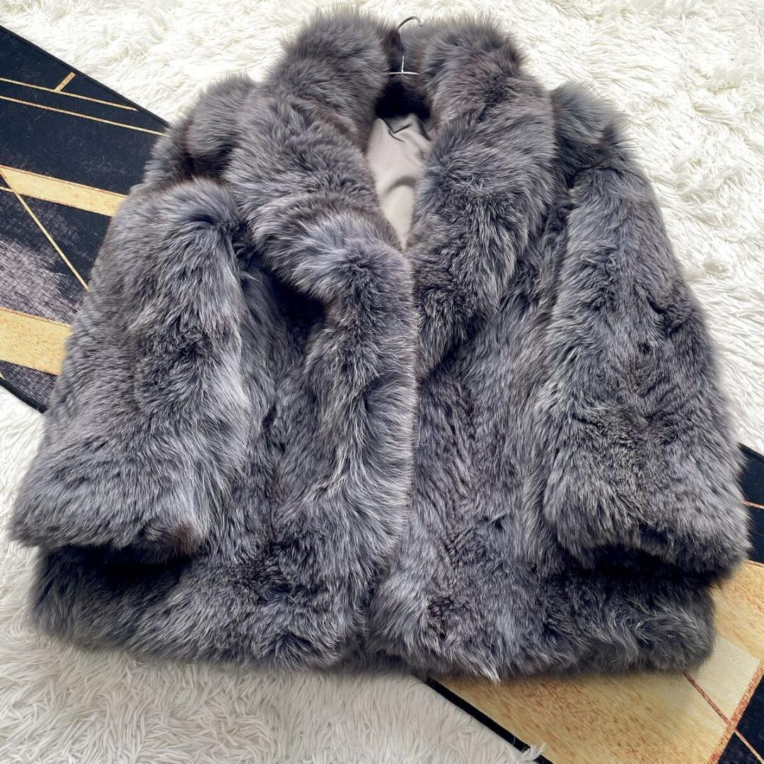 極肉厚◎/総丈85 アッシュブルー◎ サガフォックス ファーコート 毛皮 L