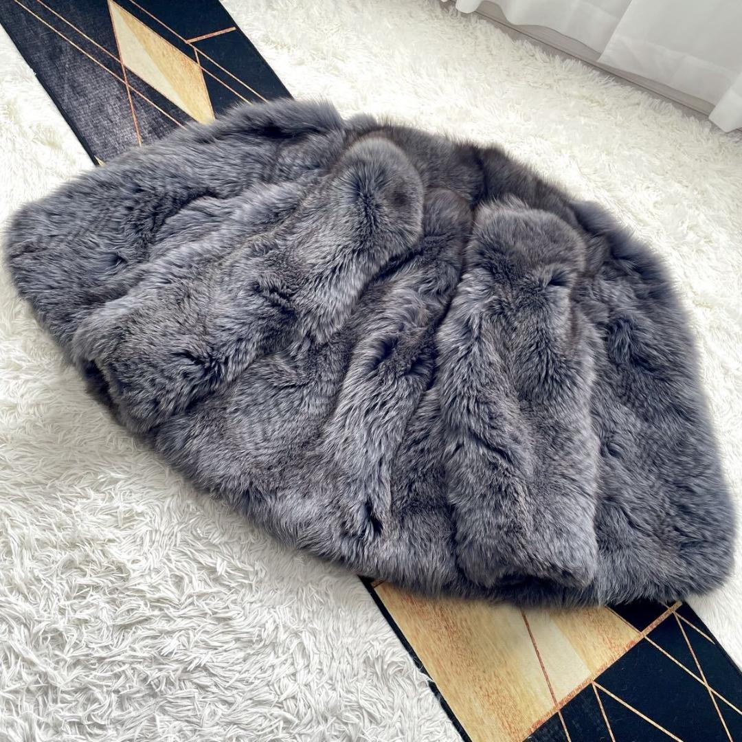 極肉厚◎/総丈85 アッシュブルー◎ サガフォックス ファーコート 毛皮 L