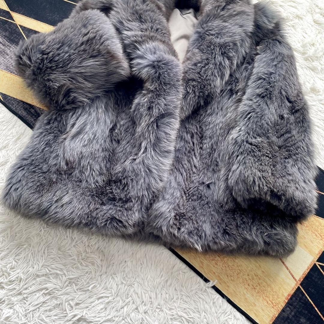 極肉厚◎/総丈85 アッシュブルー◎ サガフォックス ファーコート 毛皮 L