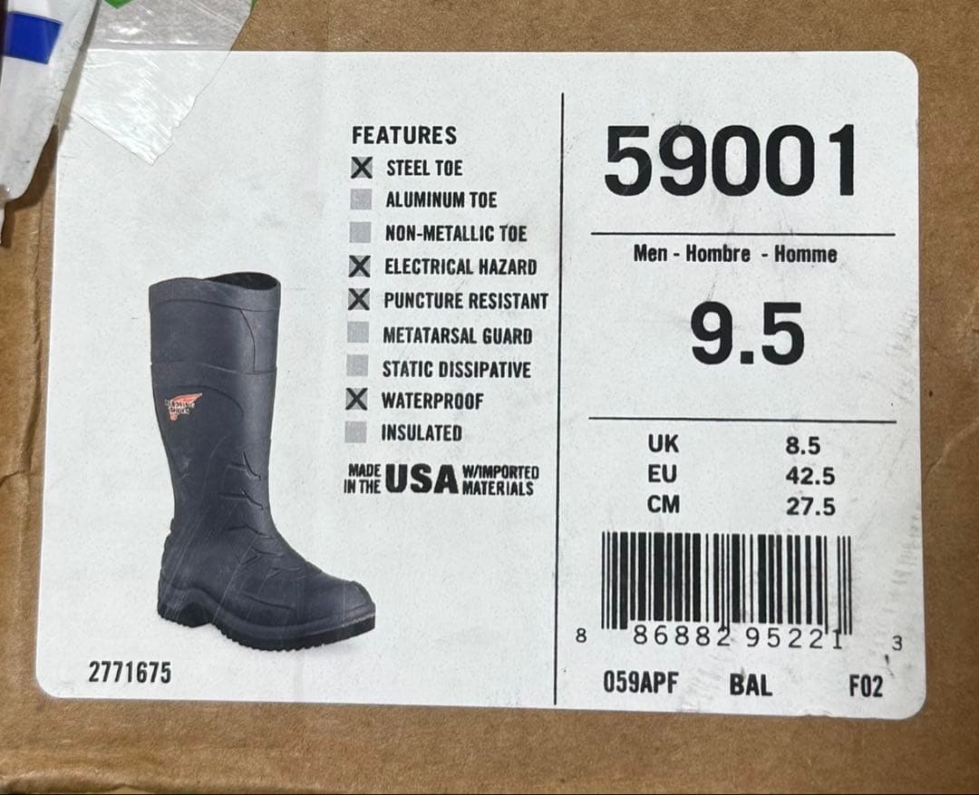 RED WING SHOES ブラック長靴 59001 M/7.5/C/75