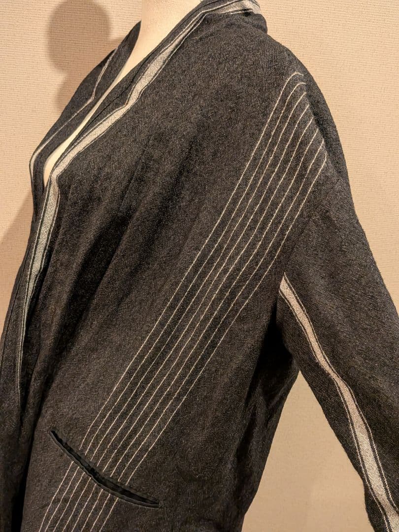 ま*ゆ様 パドカレ ライン入りウールリネン交織リファイン コート グレー