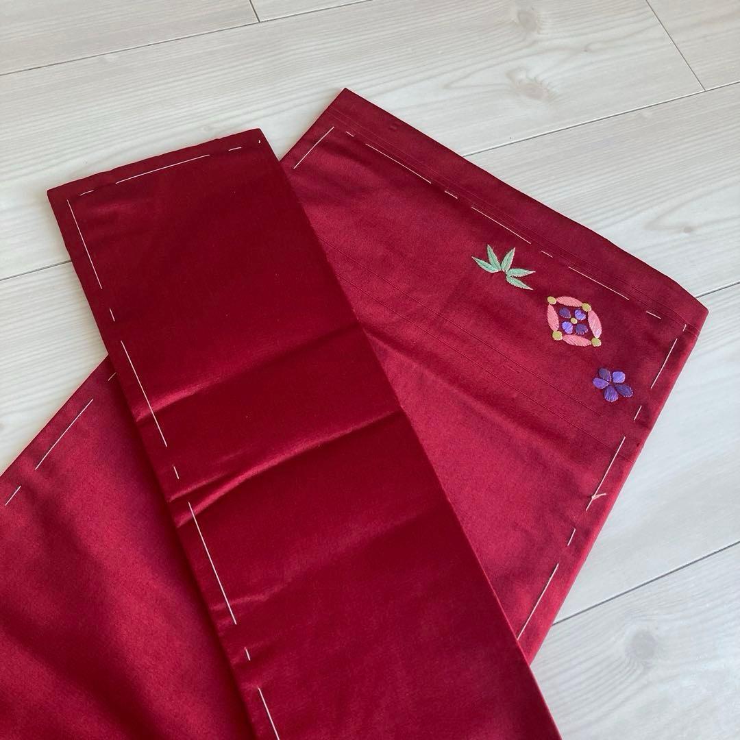 アンティーク名古屋帯　しつけ糸付　刺繍　鳥・宝尽くし・花模様　正絹　No6-24