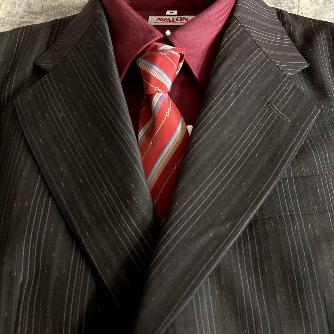 未使用 OLD GUCCI ネクタイ 極上ウール ストライプ柄 スーツ ブラウン