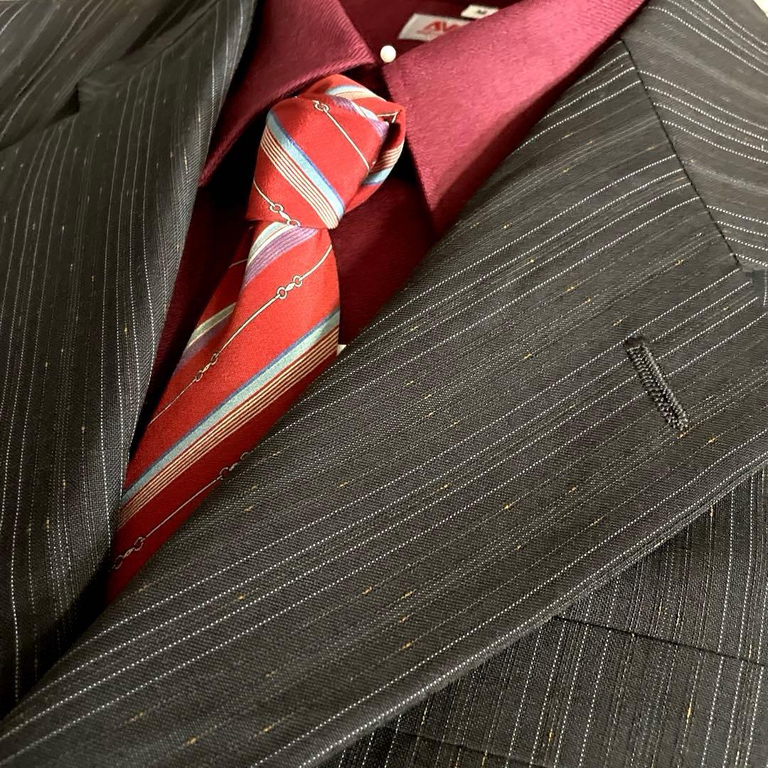 未使用 OLD GUCCI ネクタイ 極上ウール ストライプ柄 スーツ ブラウン