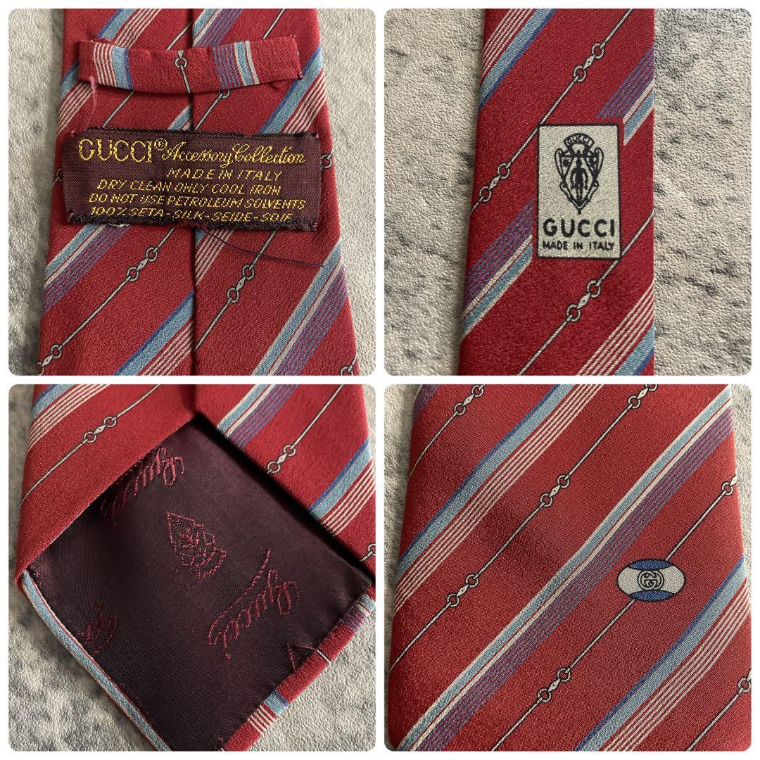 未使用 OLD GUCCI ネクタイ 極上ウール ストライプ柄 スーツ ブラウン