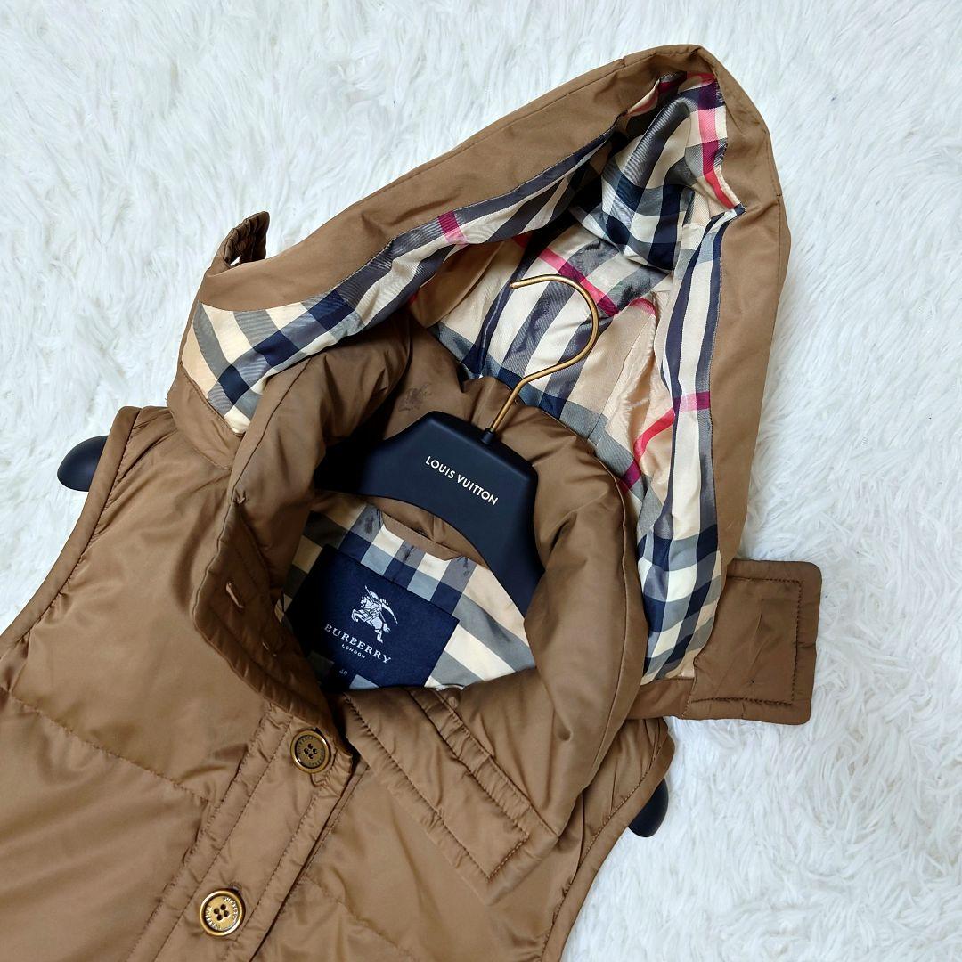 ✨良品✨バーバリーロンドン ダウンベスト ノバチェック フード 40
