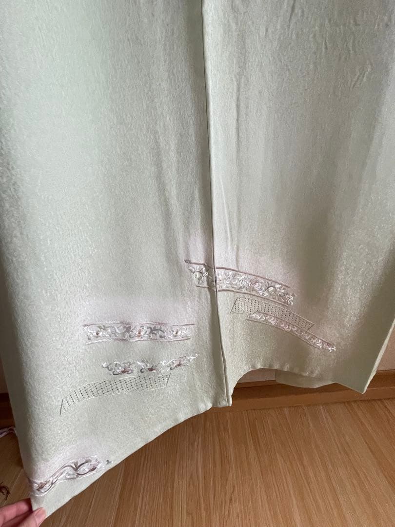 正絹 付け下げ汕頭刺繍 袷 裄丈69.5 身丈171 トール身幅広 ガード加工