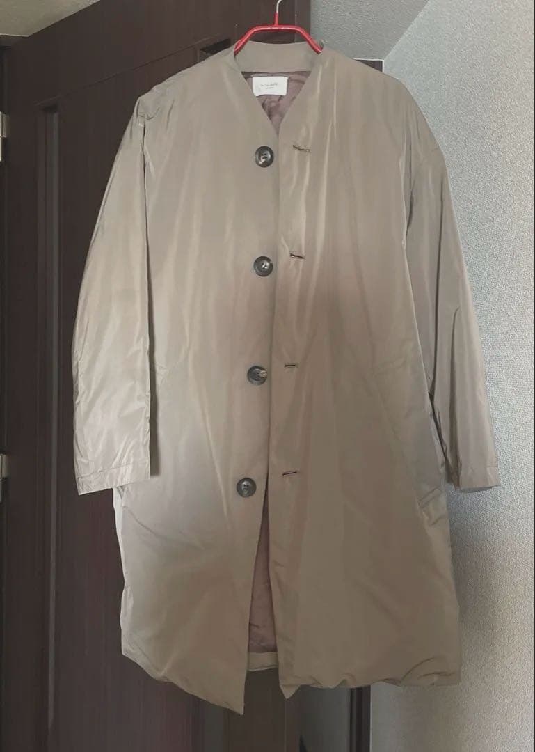 【美品】LE GLAZIK ルグラジック ノーカラー ダウンコート　カーキ