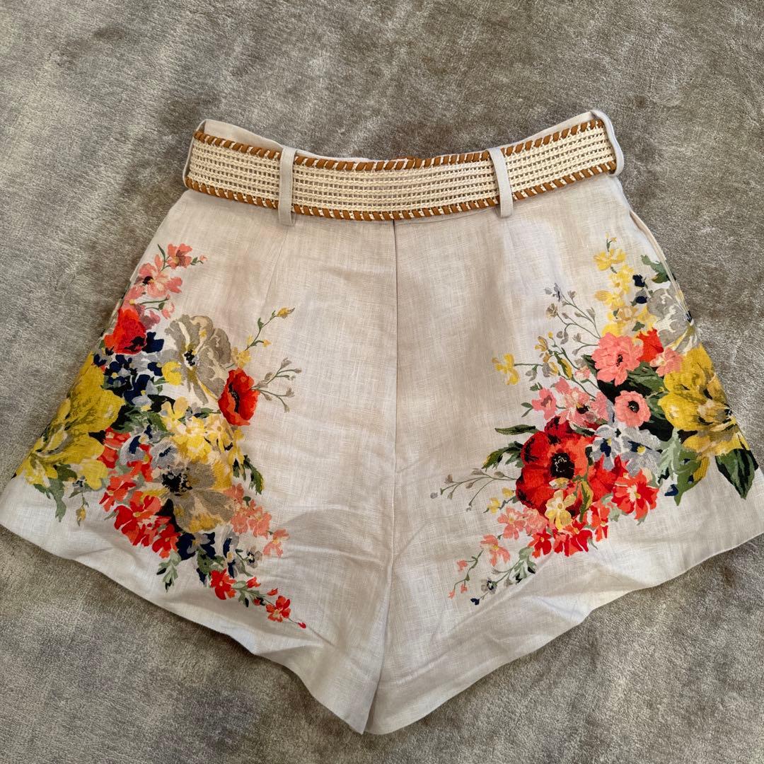 ジマーマン Zimmer mann 花柄リネンショートパンツ ベージュ