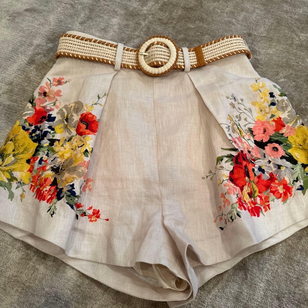 ジマーマン Zimmer mann 花柄リネンショートパンツ ベージュ