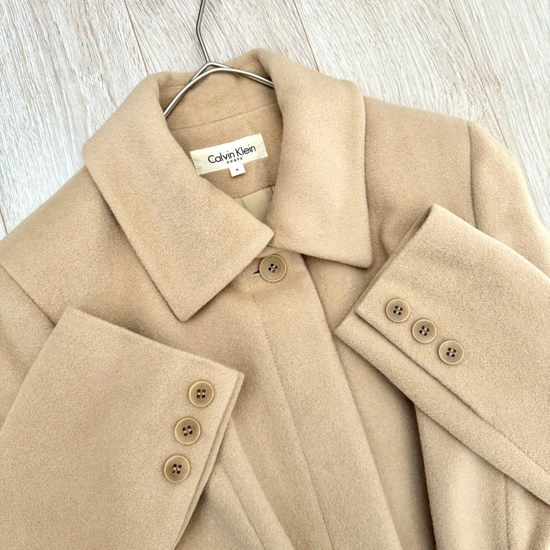 美品 カルバンクライン 最高級 ロングコート ベージュ M アンゴラ Aライン