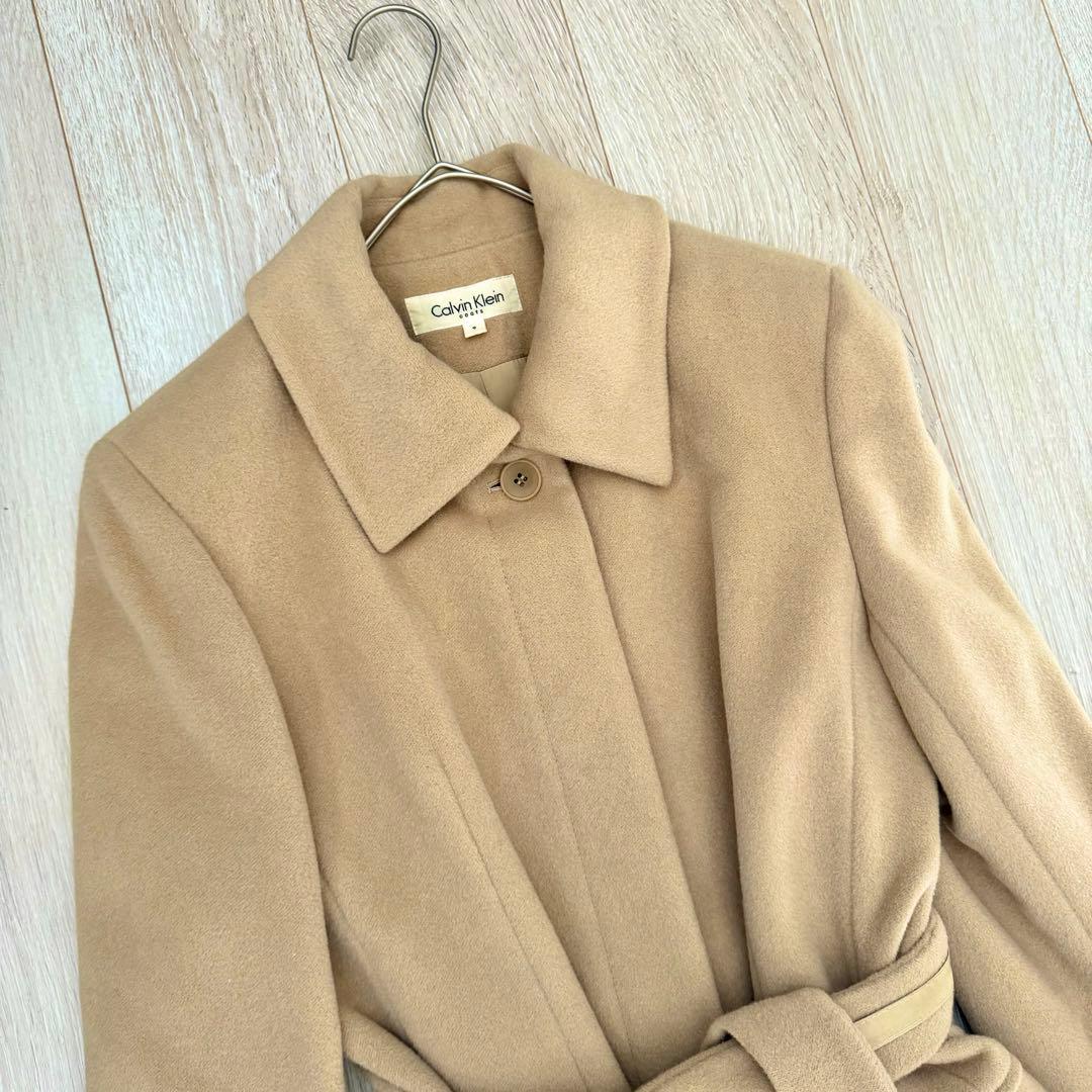 美品 カルバンクライン 最高級 ロングコート ベージュ M アンゴラ Aライン