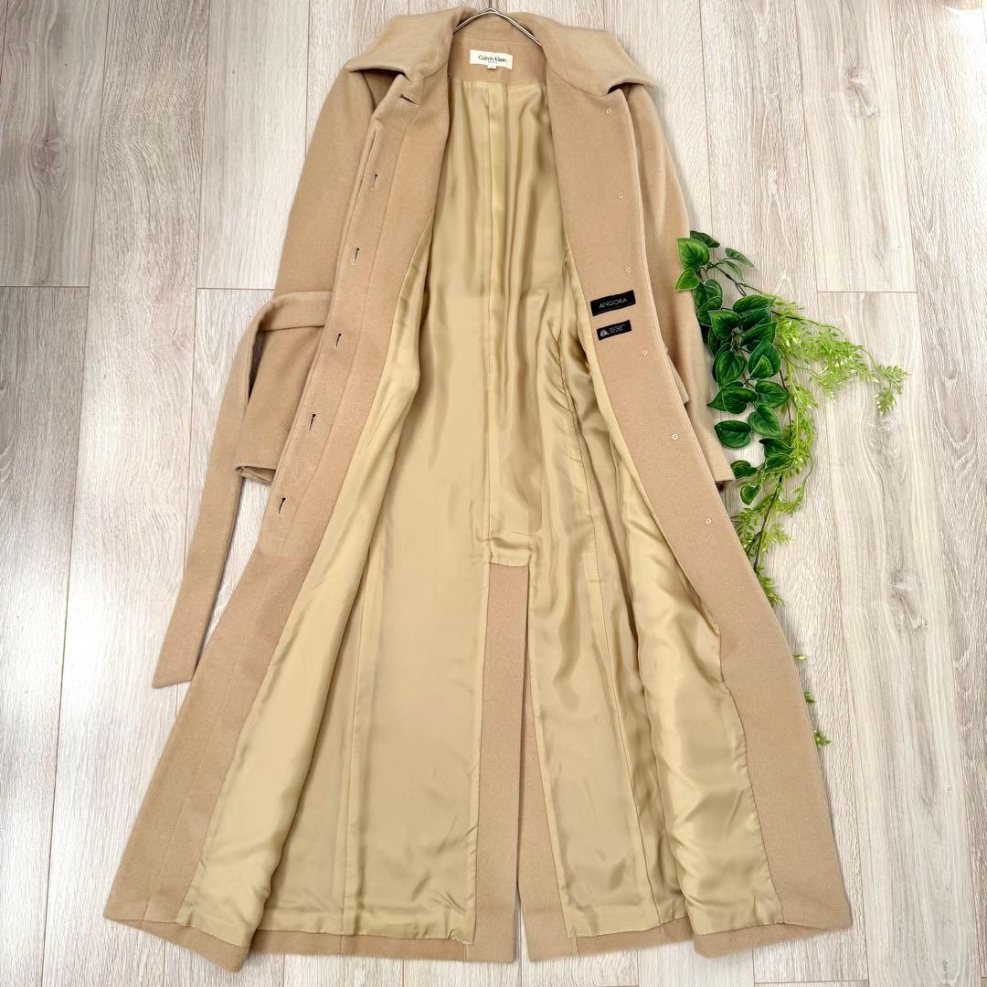 美品 カルバンクライン 最高級 ロングコート ベージュ M アンゴラ Aライン