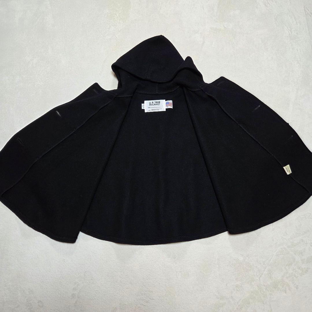 [美品]Schott ウールポンチョ ケープ フード付き ダブル M　ブラック