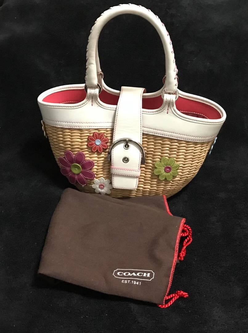 貴重 正規品 COACH コーチ ストローバッグ カゴバック 専用袋付き