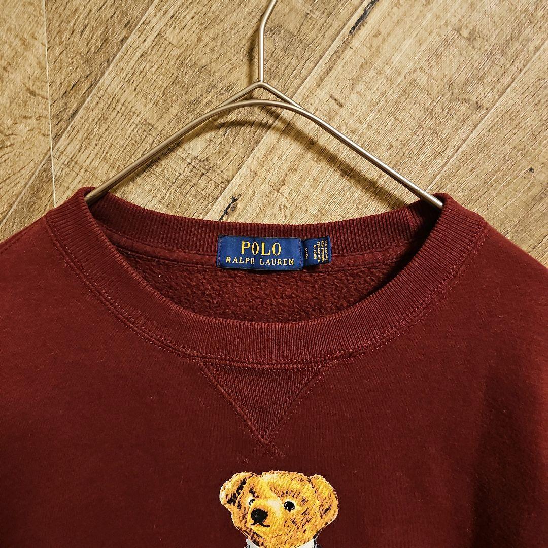 大人気❗ポロラルフローレン　ベアプリント　裏起毛スエットトレーナー　ボルドー　S